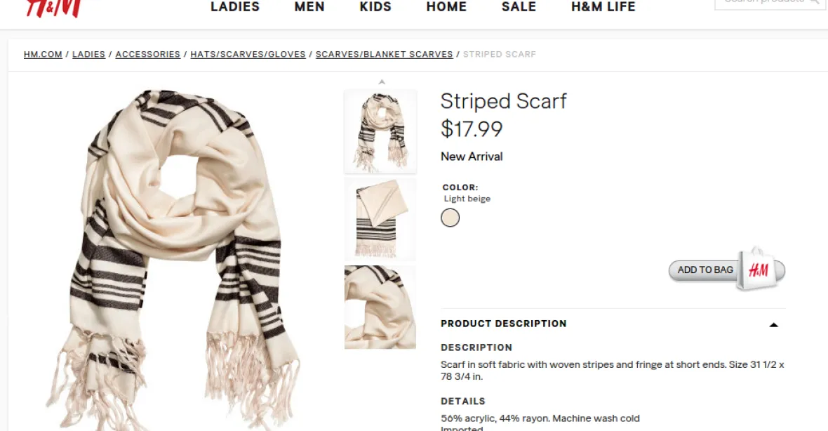H&M popudilo židy. Prodává šátek podobný modlitebnímu