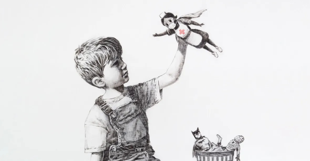 Banksy děkuje zdravotníkům. Vytvořil podobiznu „supersestry“ s rouškou