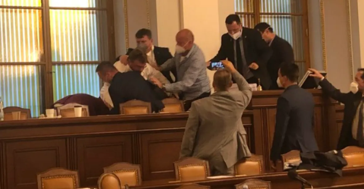 Poslanci odvolali Lipovskou z rady ČT, Volný vyrval mikrofon z pultu, zasahovala policie
