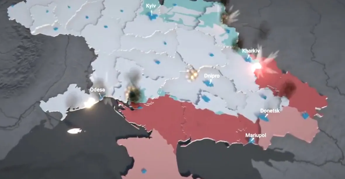 VIDEO: Ruská invaze v devadesáti vteřinách. Od útoku na Kyjev až po tuhé boje na Donbase